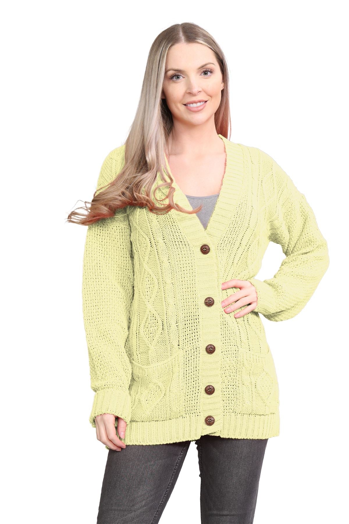 Charcoal Cable Knitted Button Cardigan For Women 12-14 - Dropwear