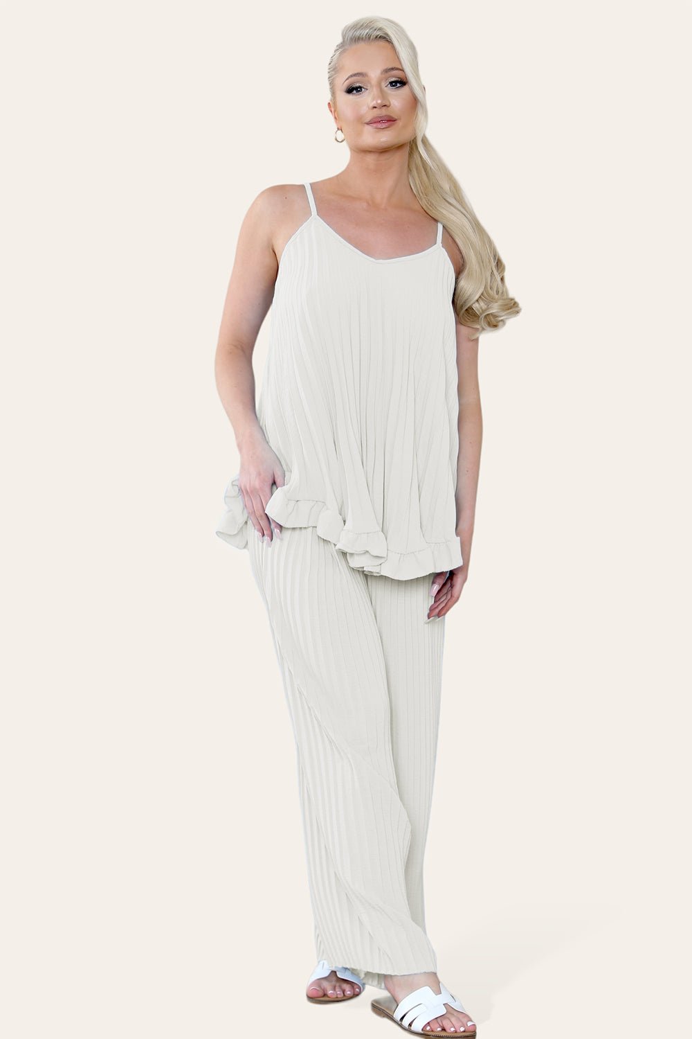 Sky Blue Camy Wild Style Pleated Trousers Set For Women ONE SIZE UK FIT (8-16) - Dropwear