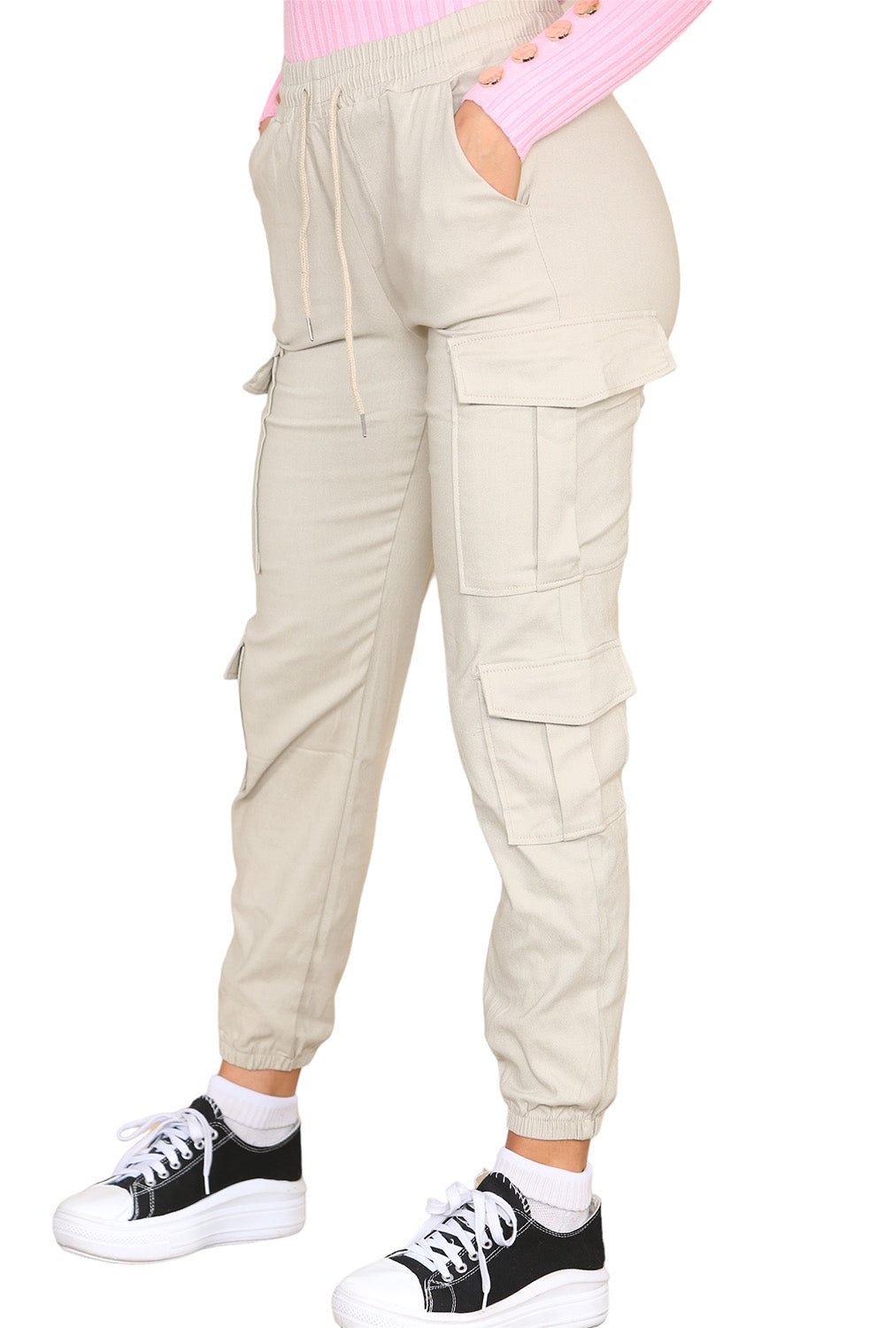 Cargo Pockets Pants Women High Waist Cropped Slim Fit Trouser For Women  - Dropwear