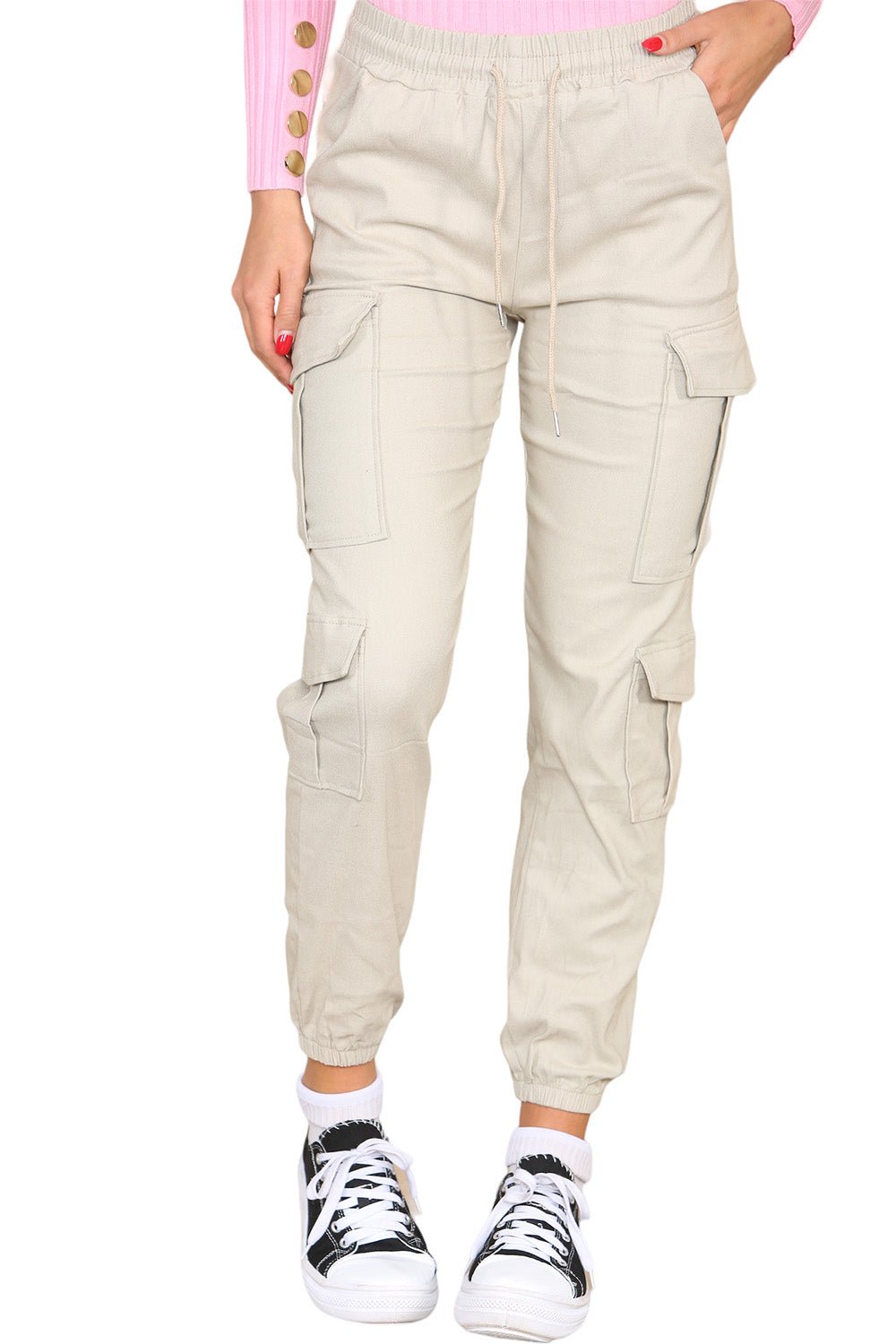 Cargo Pockets Pants Women High Waist Cropped Slim Fit Trouser For Women  - Dropwear