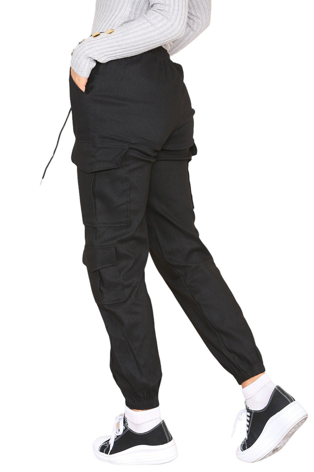 Cargo Pockets Pants Women High Waist Cropped Slim Fit Trouser For Women  - Dropwear