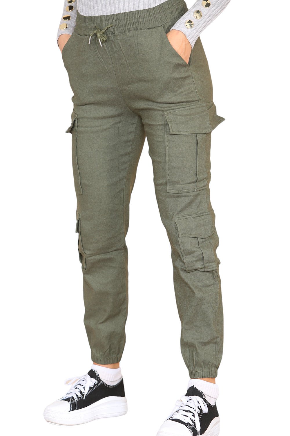 Black Cargo Pockets Pants Women High Waist Cropped Slim Fit Trouser For Women S/M - Dropwear