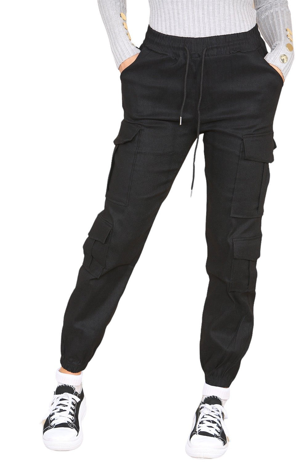 Cargo Pockets Pants Women High Waist Cropped Slim Fit Trouser For Women  - Dropwear