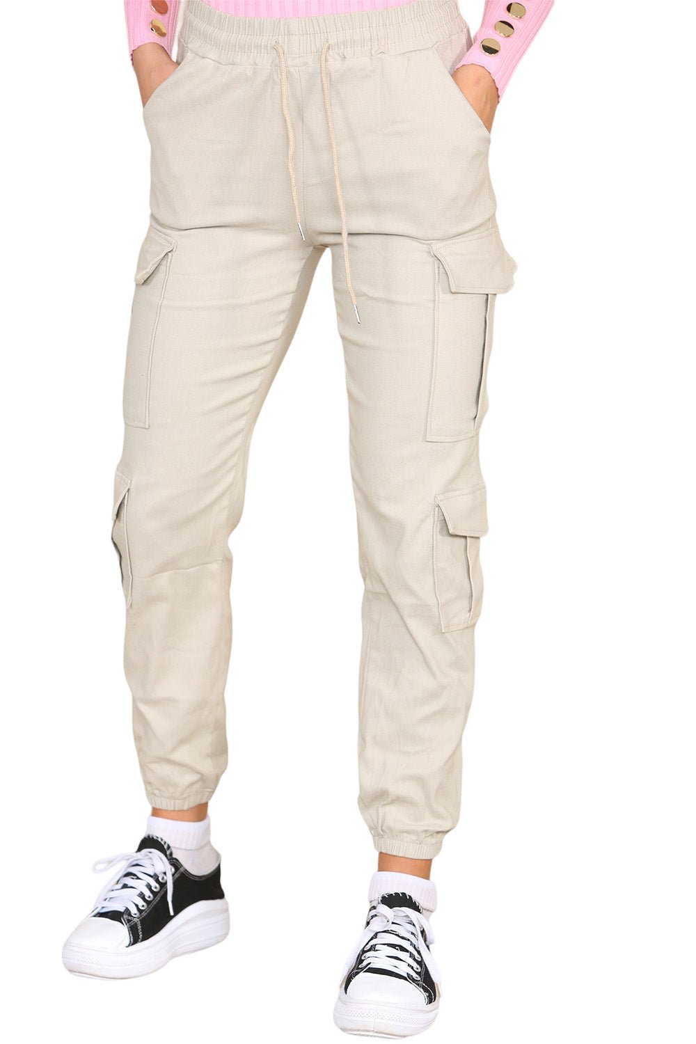 Cargo Pockets Pants Women High Waist Cropped Slim Fit Trouser For Women  - Dropwear