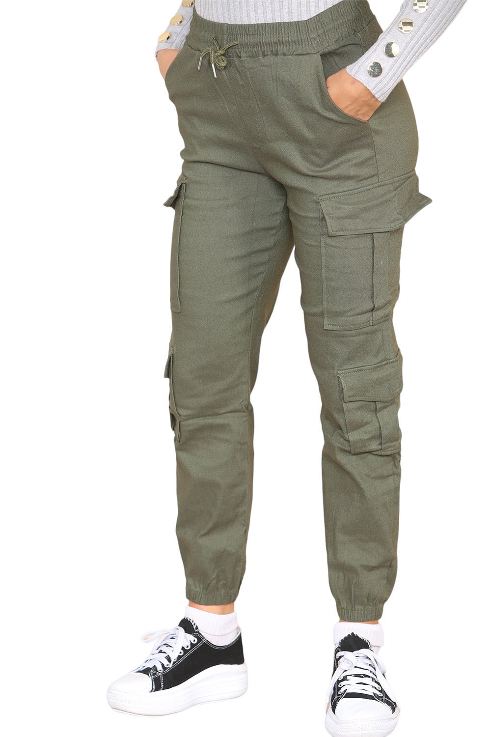 Black Cargo Pockets Pants Women High Waist Cropped Slim Fit Trouser For Women M/L - Dropwear