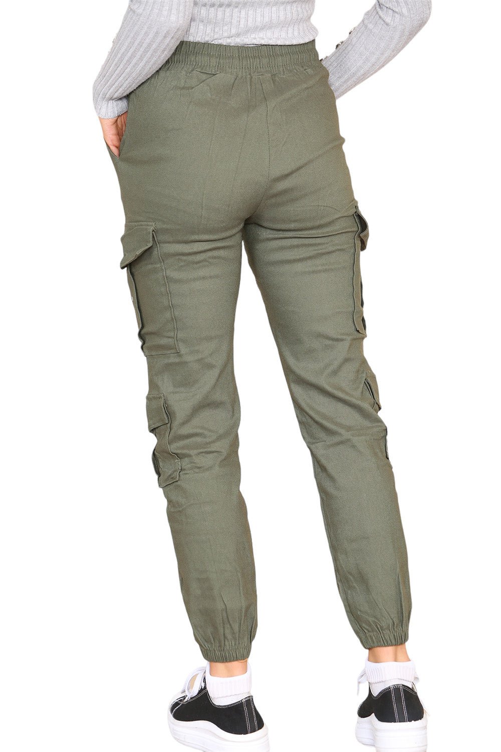 Beige Cargo Pockets Pants Women High Waist Cropped Slim Fit Trouser For Women M/L - Dropwear
