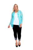 Turquoise Floral Lace Open Cardigan Waterfall Top For Women 18 - Dropwear