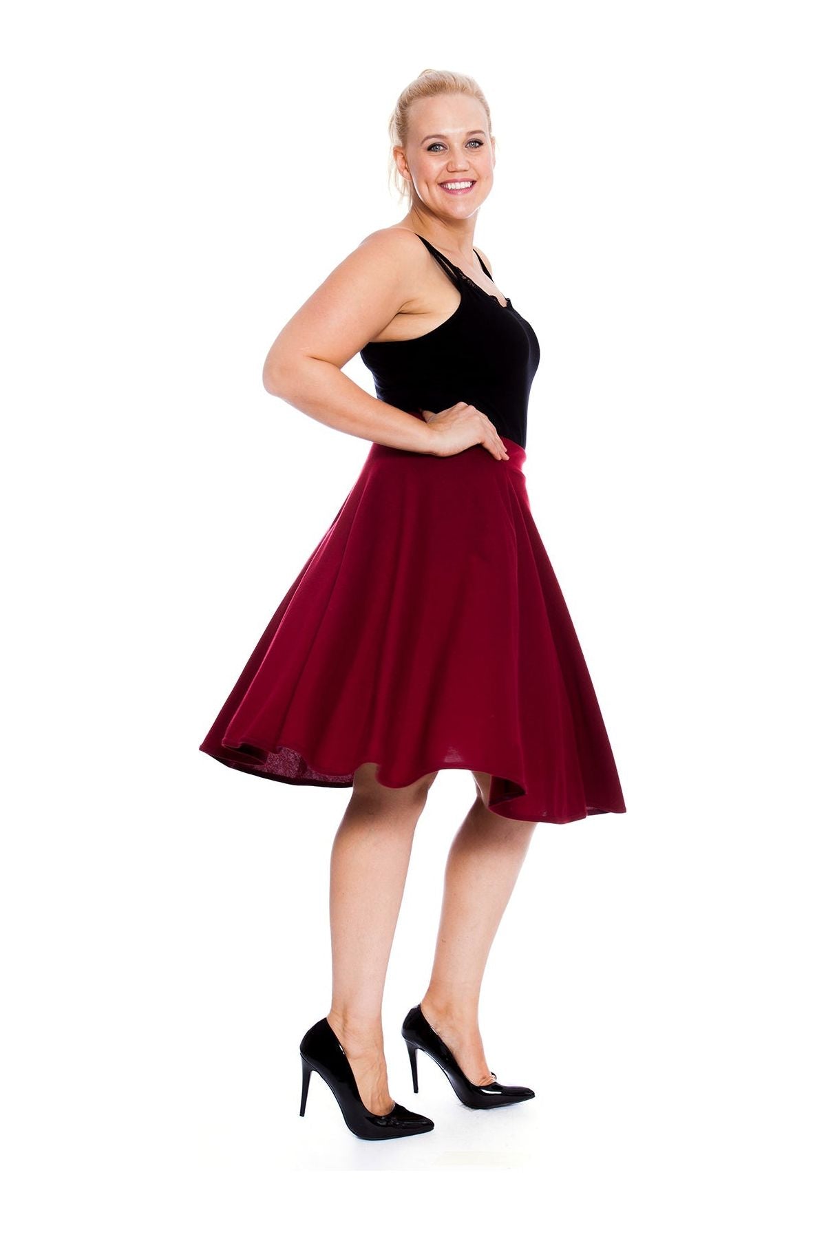 Navy Blue Flared Elastic Waist Skater Skirt For Women 26-28 - Dropwear