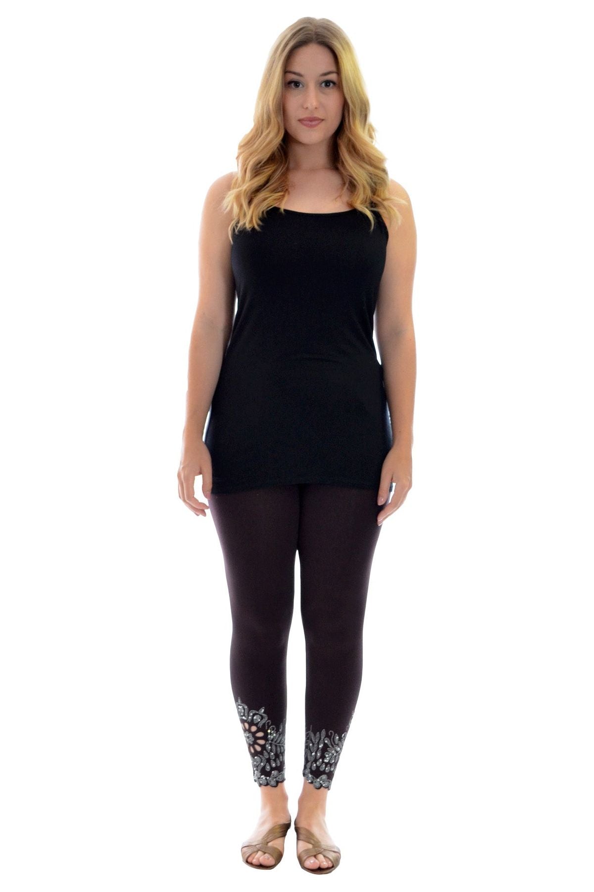 Wine Sequin Scallop Beaded Flower Petal Leggings For Women 12-14 - Dropwear