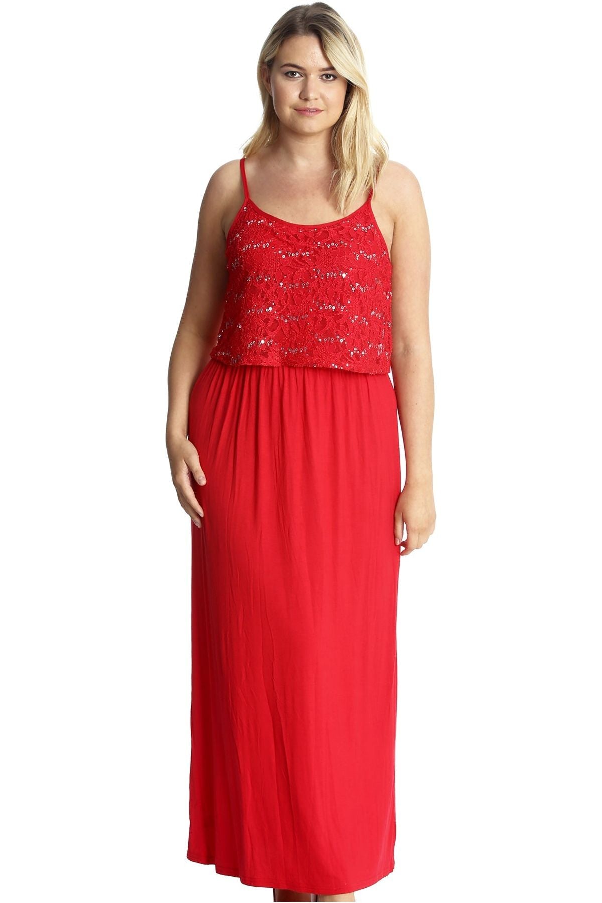 Plus Size Floral Sequin Lace Maxi Dress For Women  - Dropwear