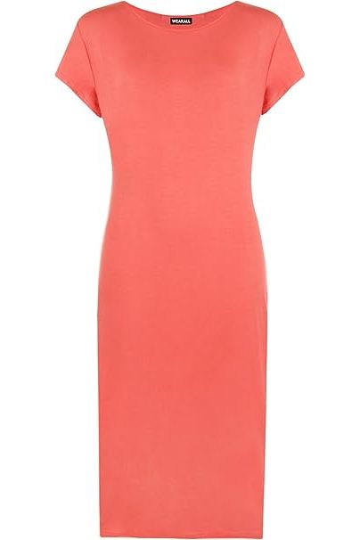 Plain Short Sleeve Jersey Midi Dress For Women  - Dropwear