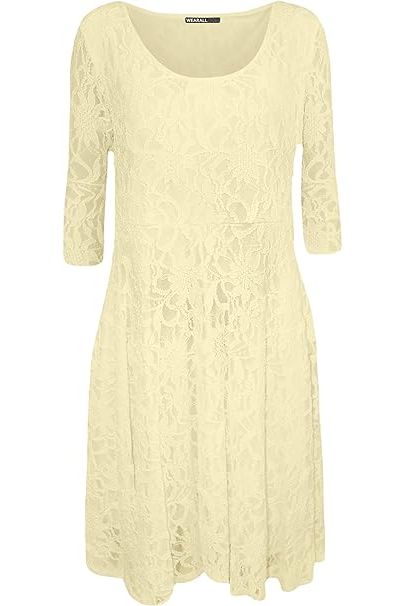 Cream Plus size 3/4 Sleeve Ladies Skater Dress For Women 20 - Dropwear