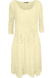 Cream Plus size 3/4 Sleeve Ladies Skater Dress For Women 20 - Dropwear