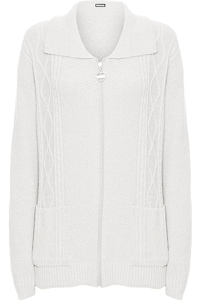 Knit Collar Long Sleeve Zip Cardigan For Women  - Dropwear