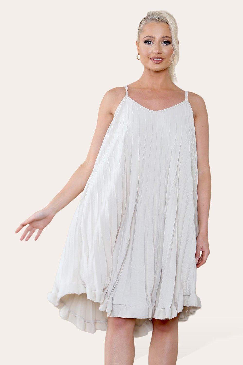 Curve Pleated Ruffle Frilly Spaghetti StrapÂ Dress For Women  - Dropwear