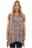 Orange Butterfly Hanky Hem Short Sleeve Top For Women 22-24 - Dropwear