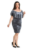 Grey Plus Size Velvet Frill Top Midi Dress For Women 16 - Dropwear