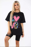 Love Slogan Cycling Shorts and T-Shirts Co-Ords Sets For Women PINK - Dropwear