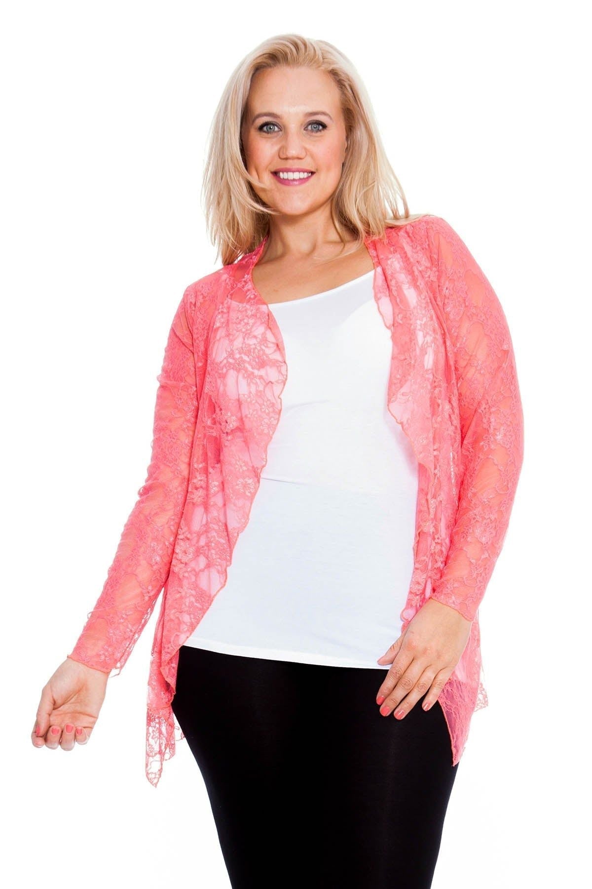 Purple Floral Lace Open Cardigan Waterfall Top For Women 20 - Dropwear