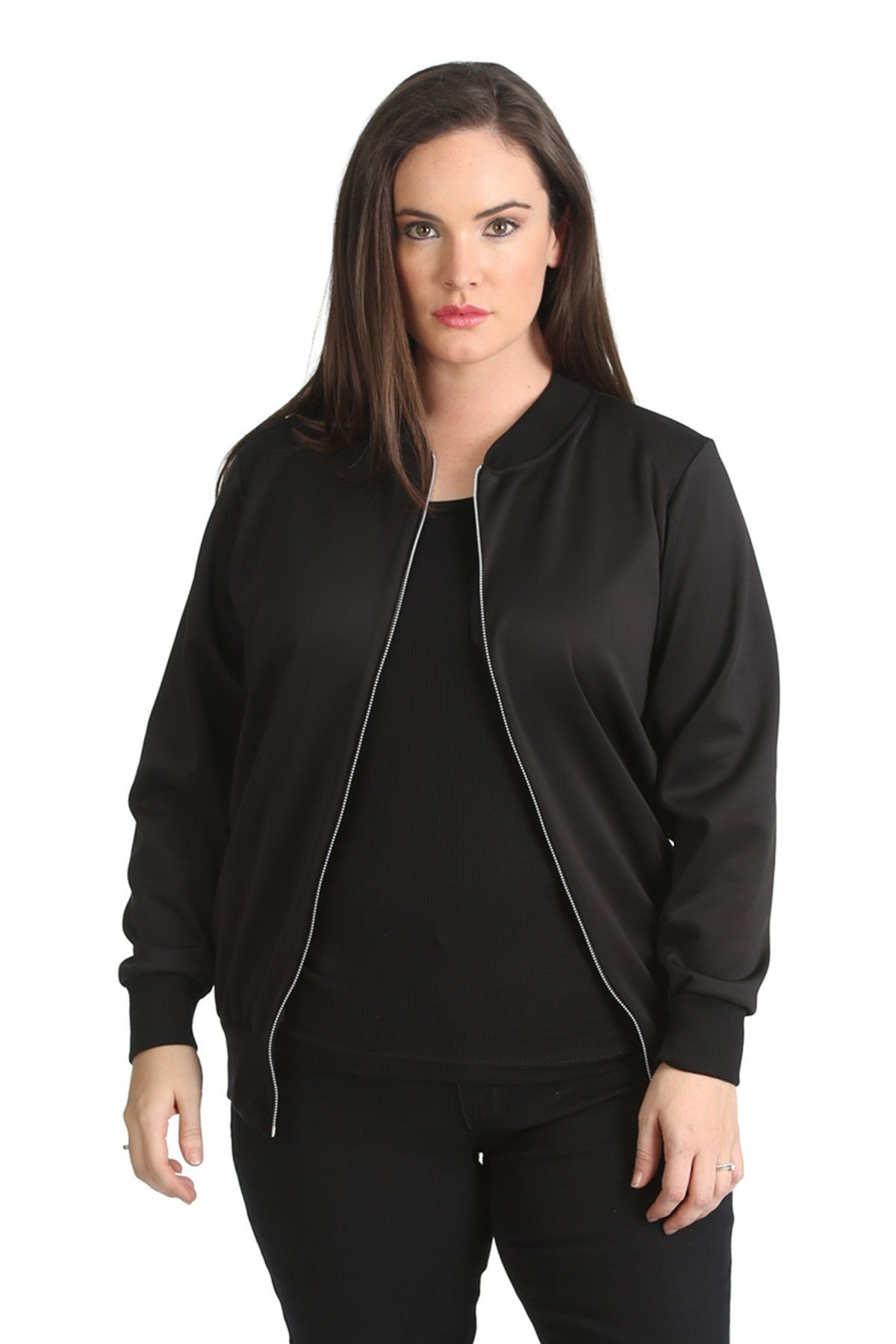 Black Plain Bomber Jacket Sleeve Top For Women 14 - Dropwear
