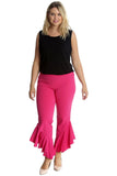 Cerise Plus Size Frill Asymmetric Hem Plain Trousers For Women 24-26 - Dropwear