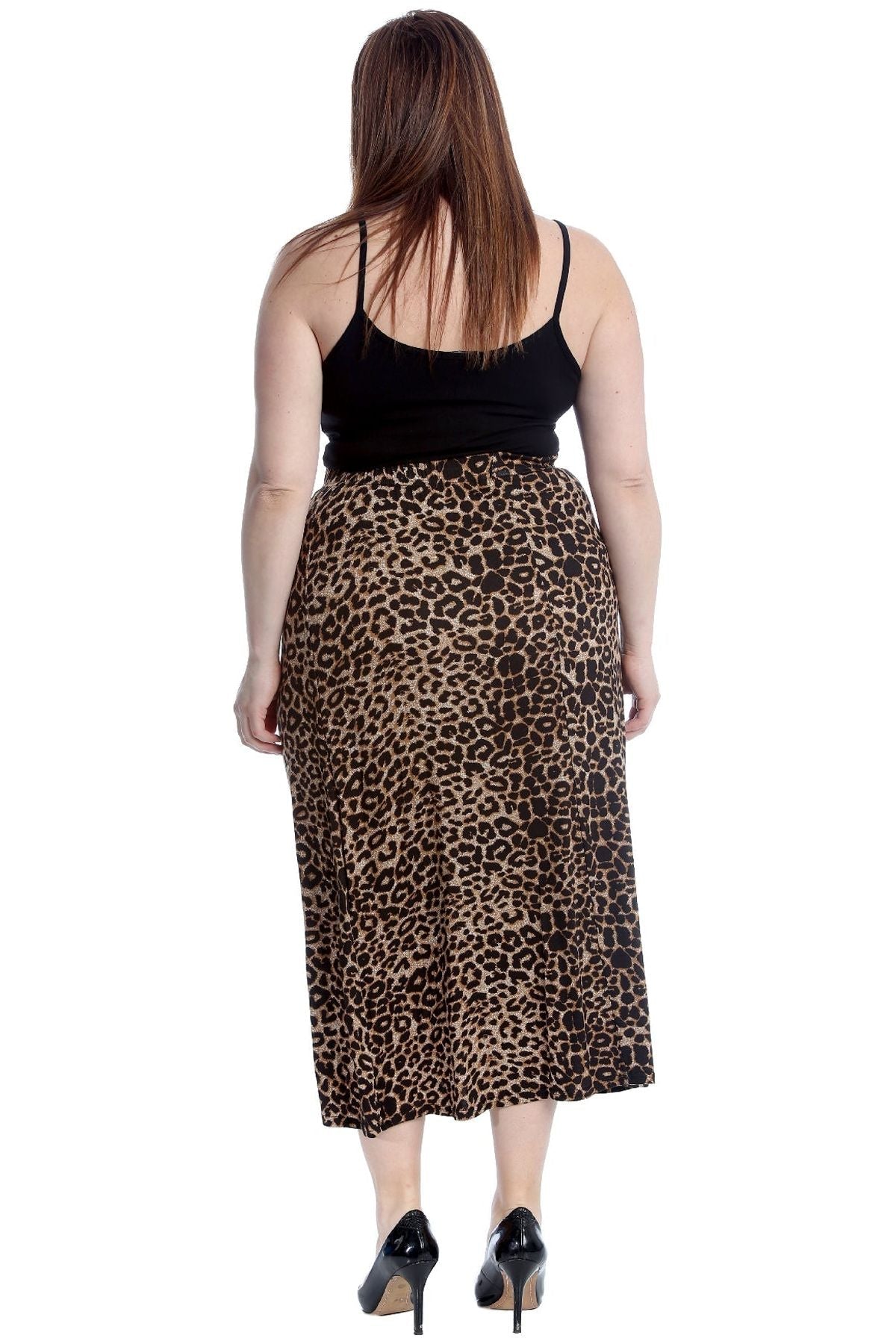 Brown Leopard Plus Size Leopard Print Long Maxi Skirt For Women 22-24 - Dropwear