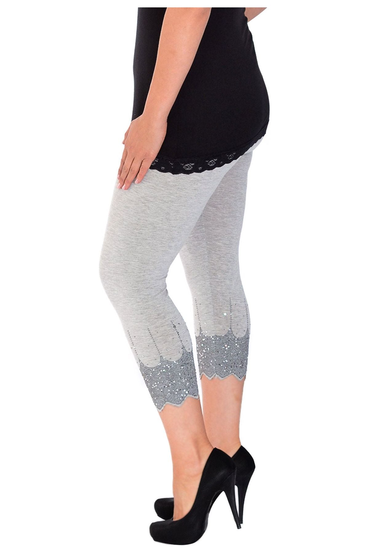 Blue Scallop Edge Sequin Leggings For Women 12-14 - Dropwear