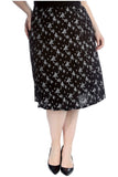 Black White Floral Plus Size Floral Leafy Print Midi Skirt For Women 20-22 - Dropwear