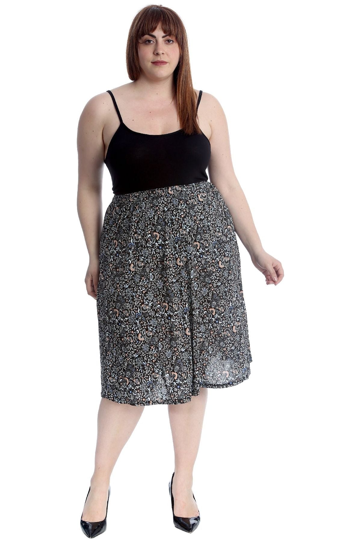Peach Floral Plus Size Peach Floral Midi Skirt For Women 28-30 - Dropwear