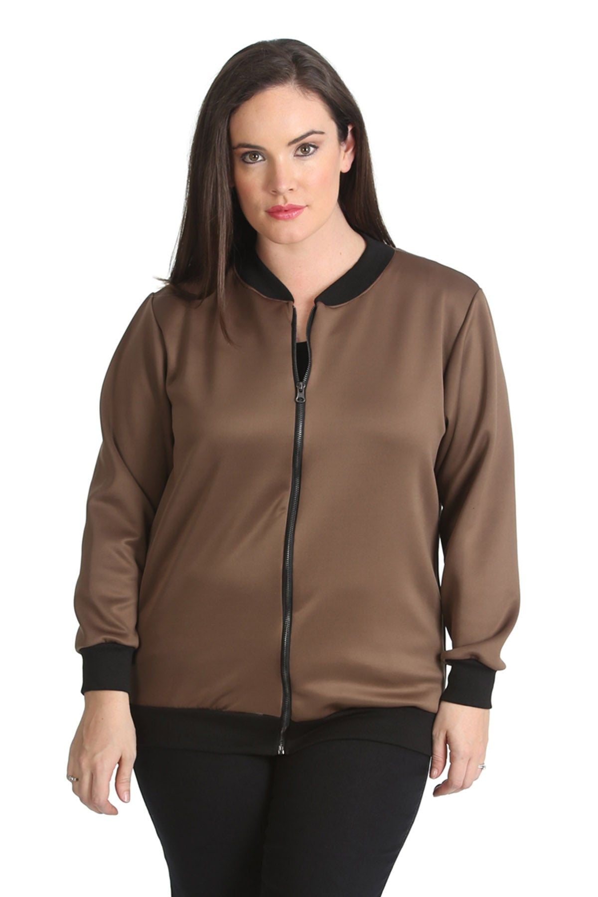 Khaki Green Plain Bomber Jacket Sleeve Top For Women 14 - Dropwear