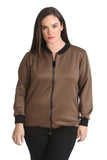 Khaki Green Plain Bomber Jacket Sleeve Top For Women 14 - Dropwear