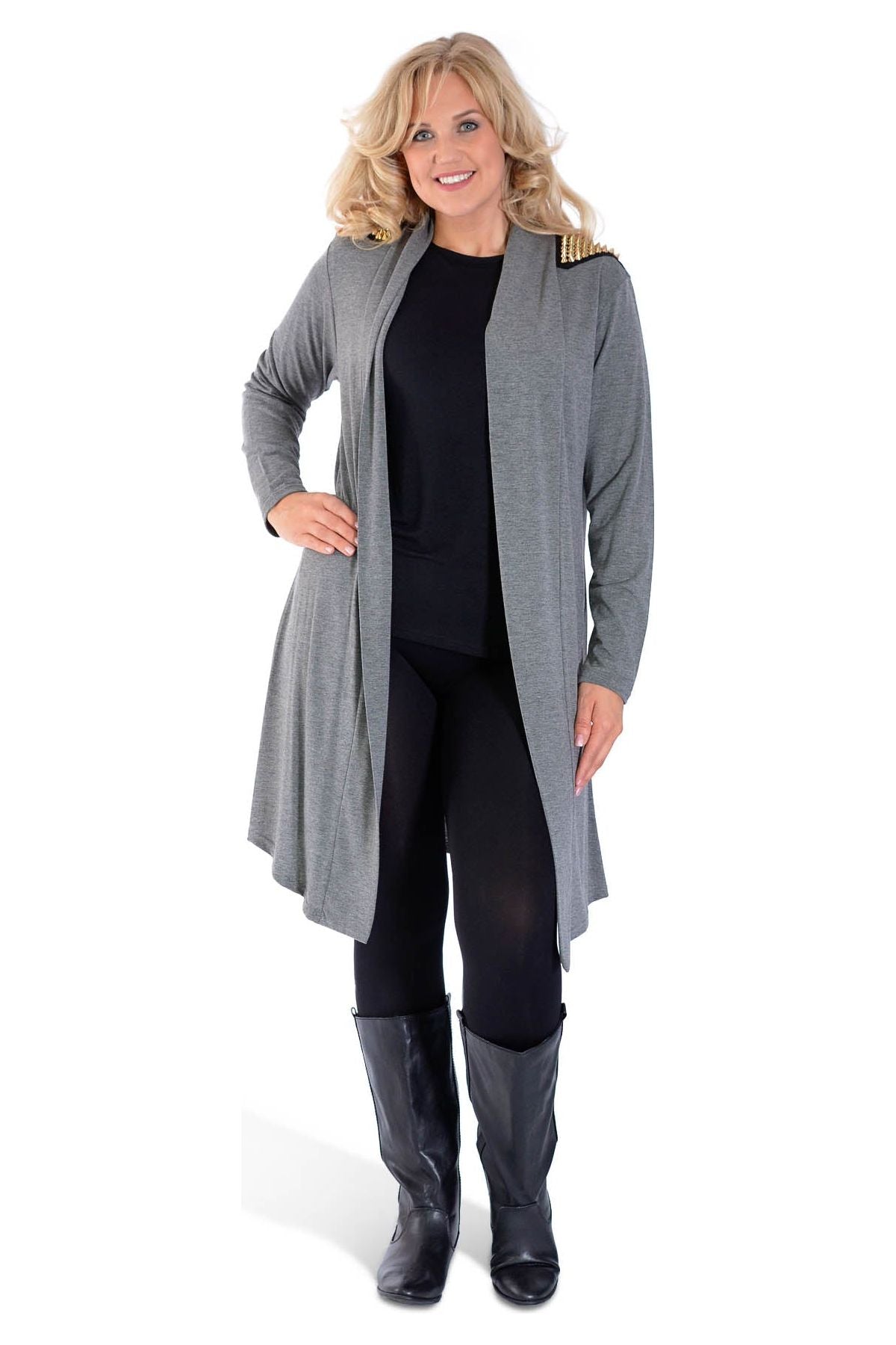 Black Plus Size Long Sleeve Spike Maxi Cardigan For Women 20-22 - Dropwear