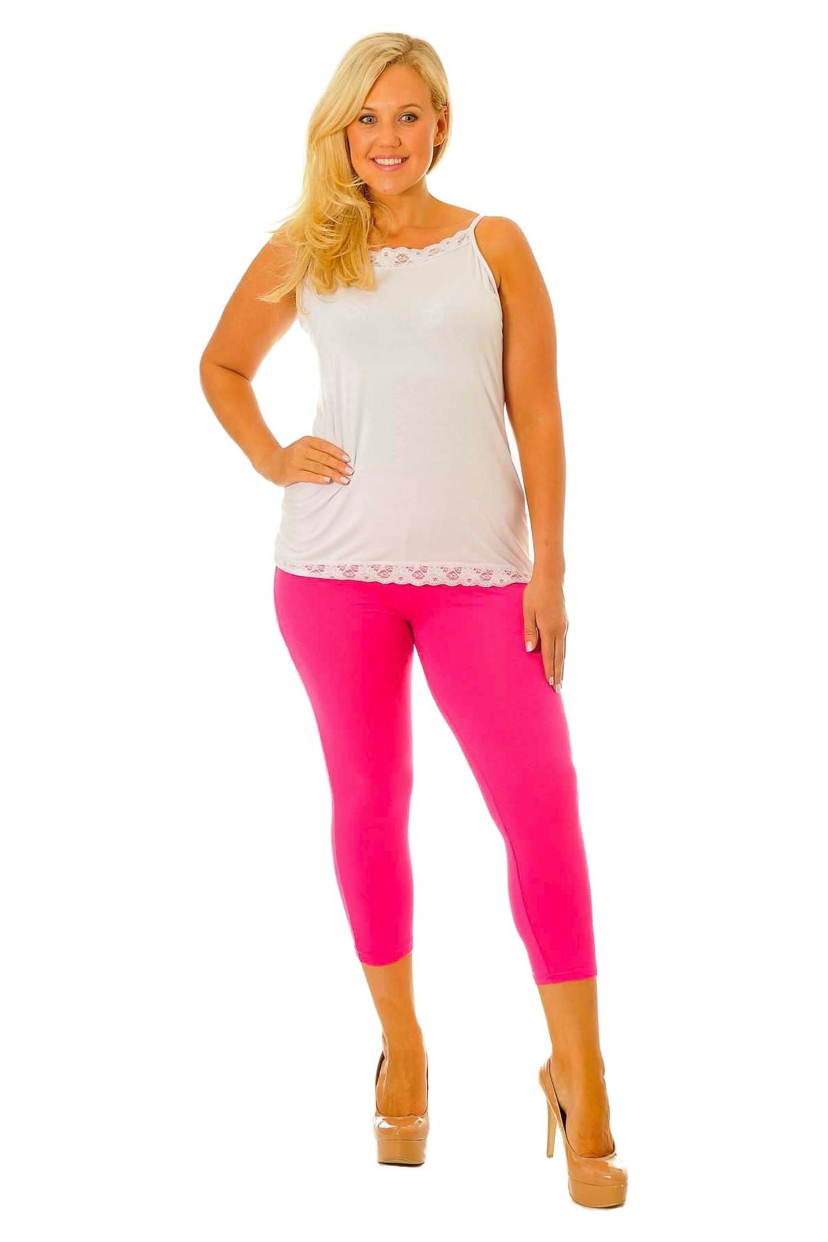 Purple Plus Size 3/4 Length Cropped Leggings For Women 16-18 - Dropwear