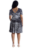 Grey Plus Size Skater Style Velvet Cross Back Dress For Women 16 - Dropwear
