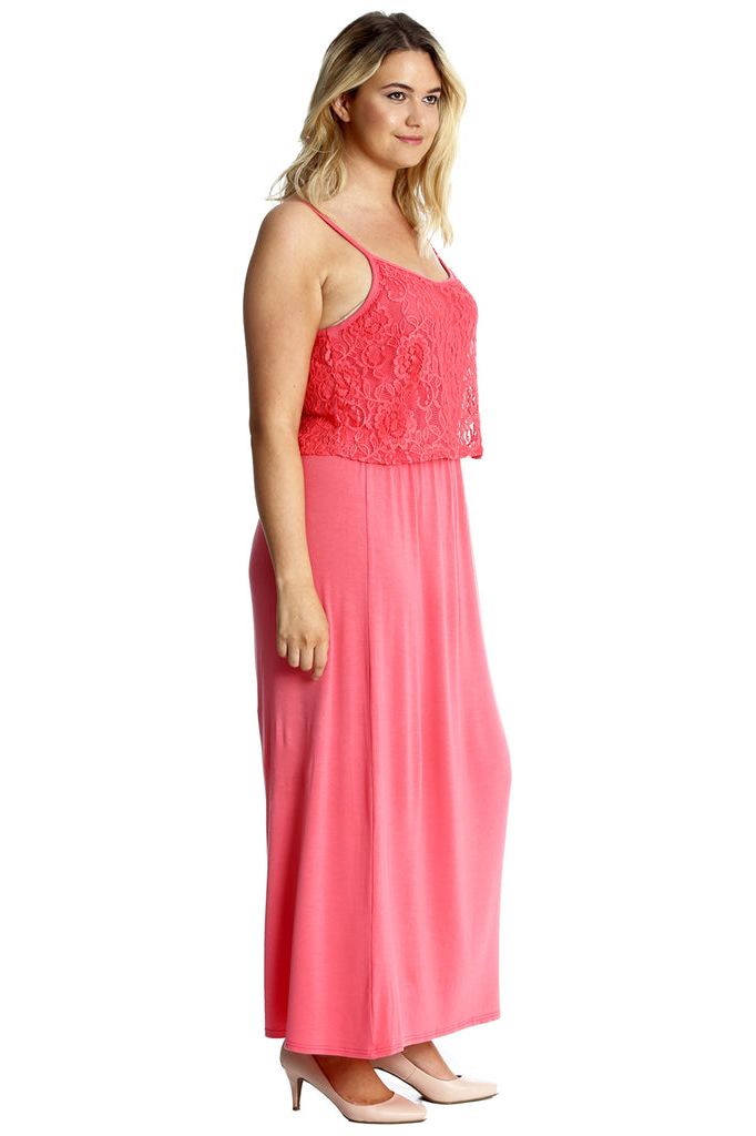 Cerise Plus Size Lace Top Sleeveless Maxi Dress For Women 16 - Dropwear