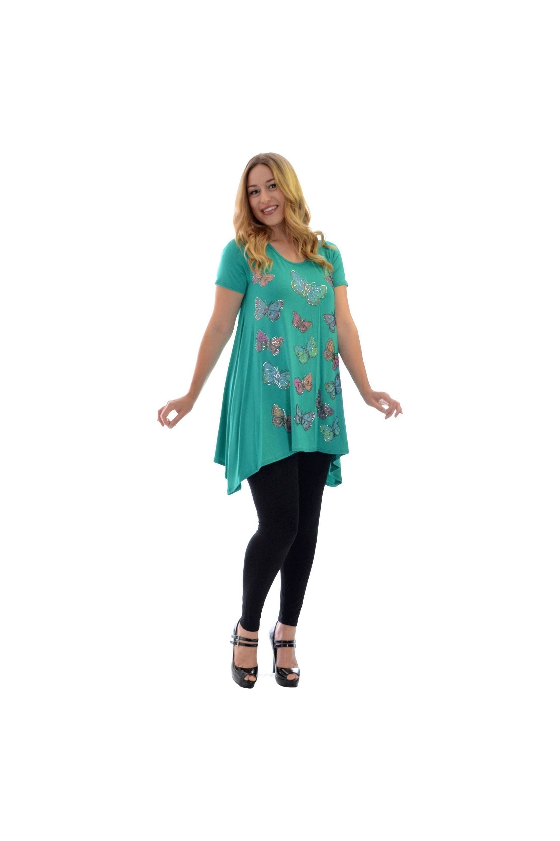 Butterfly Hanky Hem Short Sleeve Top For Women  - Dropwear