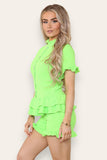 Mint Diamond Frilled Edge Short Co-Ord Set For Women 8-10 - Dropwear