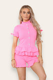 Jade Green Diamond Frilled Edge Short Co-Ord Set For Women 8-10 - Dropwear