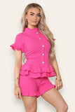 Navy Diamond Frilled Edge Short Co-Ord Set For Women 8-10 - Dropwear