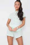 Sky Blue Diamond Frilled Edge Short Co-Ord Set For Women 12-14 - Dropwear