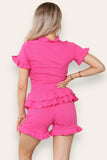 Sky Blue Diamond Frilled Edge Short Co-Ord Set For Women 8-10 - Dropwear