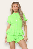 Grey Diamond Frilled Edge Short Co-Ord Set For Women 8-10 - Dropwear