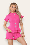 Orange Diamond Frilled Edge Short Co-Ord Set For Women 8-10 - Dropwear