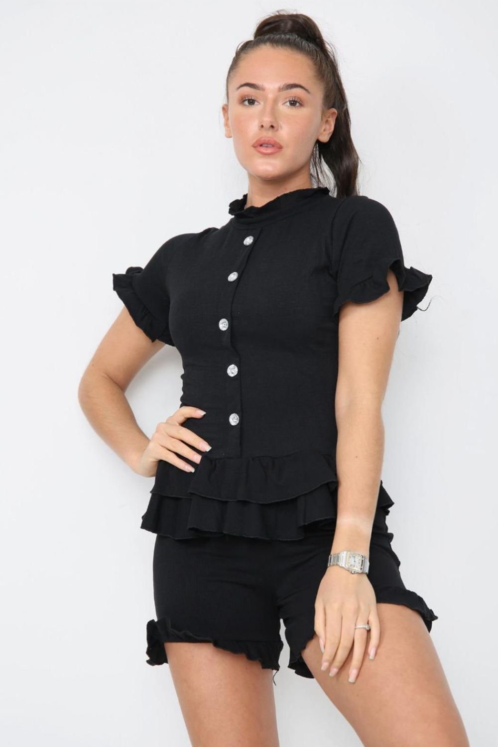 Mint Diamond Frilled Edge Short Co-Ord Set For Women 12-14 - Dropwear
