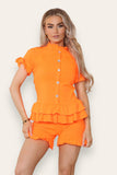 Neon Green Diamond Frilled Edge Short Co-Ord Set For Women 8-10 - Dropwear