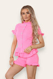 Neon Green Diamond Frilled Edge Short Co-Ord Set For Women 12-14 - Dropwear