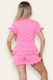 Fuchsia Diamond Frilled Edge Short Co-Ord Set For Women 12-14 - Dropwear