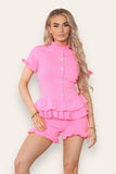 Jade Green Diamond Frilled Edge Short Co-Ord Set For Women 12-14 - Dropwear