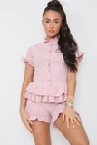 Beige Diamond Frilled Edge Short Co-Ord Set For Women 12-14 - Dropwear
