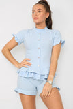 Grey Diamond Frilled Edge Short Co-Ord Set For Women 12-14 - Dropwear